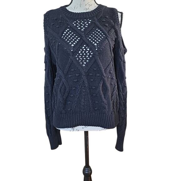 Lucky Brand Sweaters - Lucky Brand Women's Size Medium Black Cold Shoulder Chunky Knit Sweater